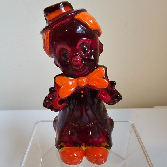 Boyd Art Glass Chuckles the Clown Hand Painted Ruby Red UV Reactive Vintage 4" - Picture 2 of 8